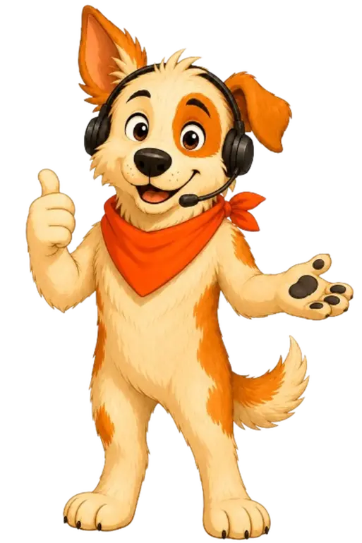 La mascotte wafwaf au téléphone, prête à répondre